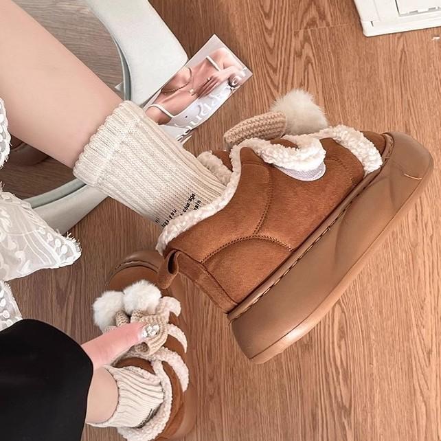 Cute cartoon Shirley Mei snow boots women's 2025 winter new models wear comfortable thickened Velcro velvet cotton shoes