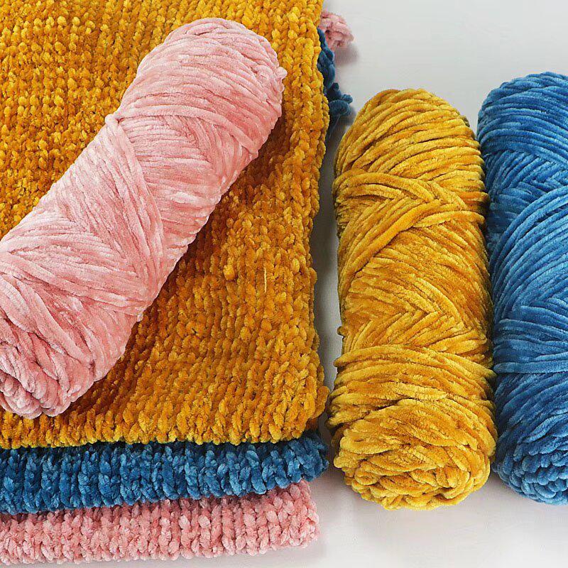 Chenille Golden Silk Velvet Yarn Ball - Medium Thick Glossy Yarn for Hand Knitting and Crochet Slippers.