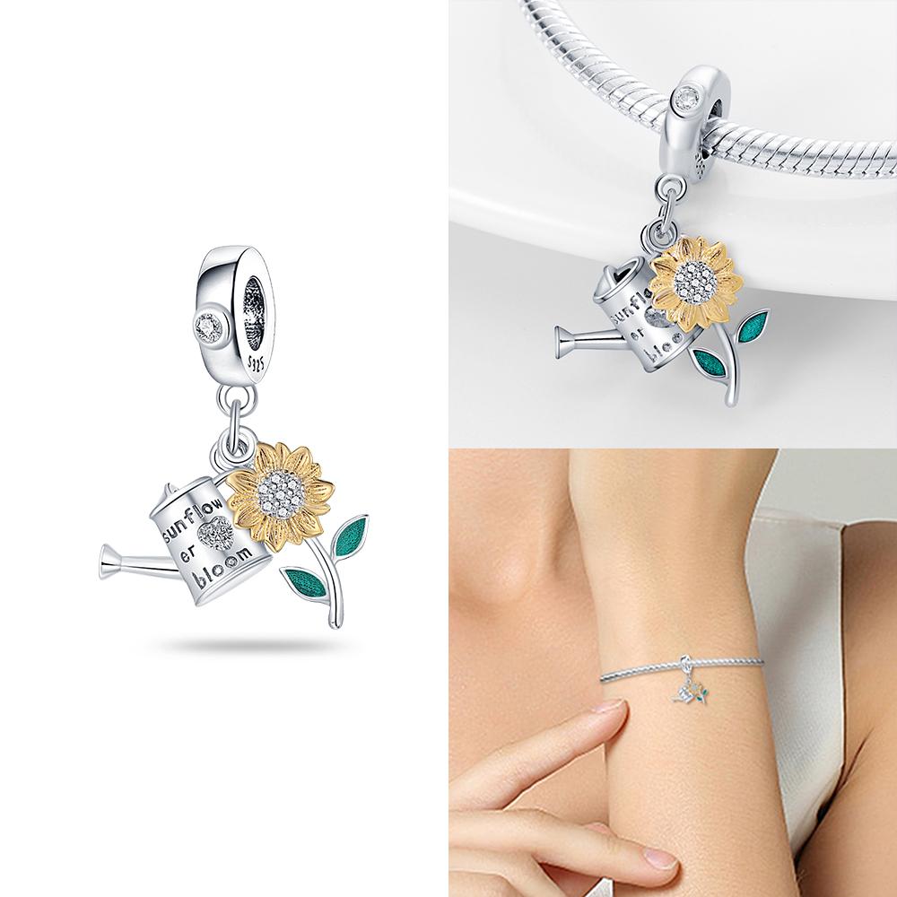 Sunflower Charms Flowercopper Heart Golden Pendants Fitoriginal Bracelet Necklace Women Diy Party Jewelry Fine Gift