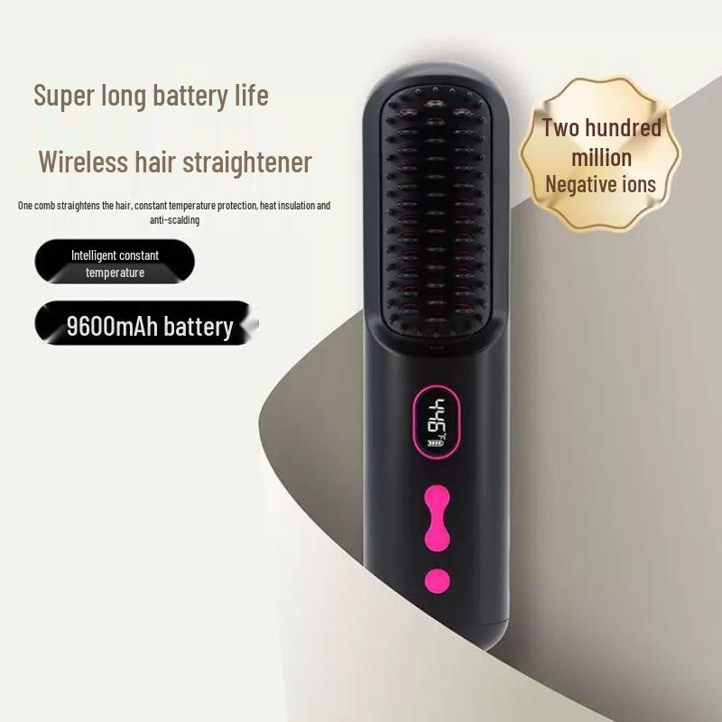 Wireless LCD Straightening Comb with Negative Ion Technology - Dual Use for Straightening & Curling 10W
