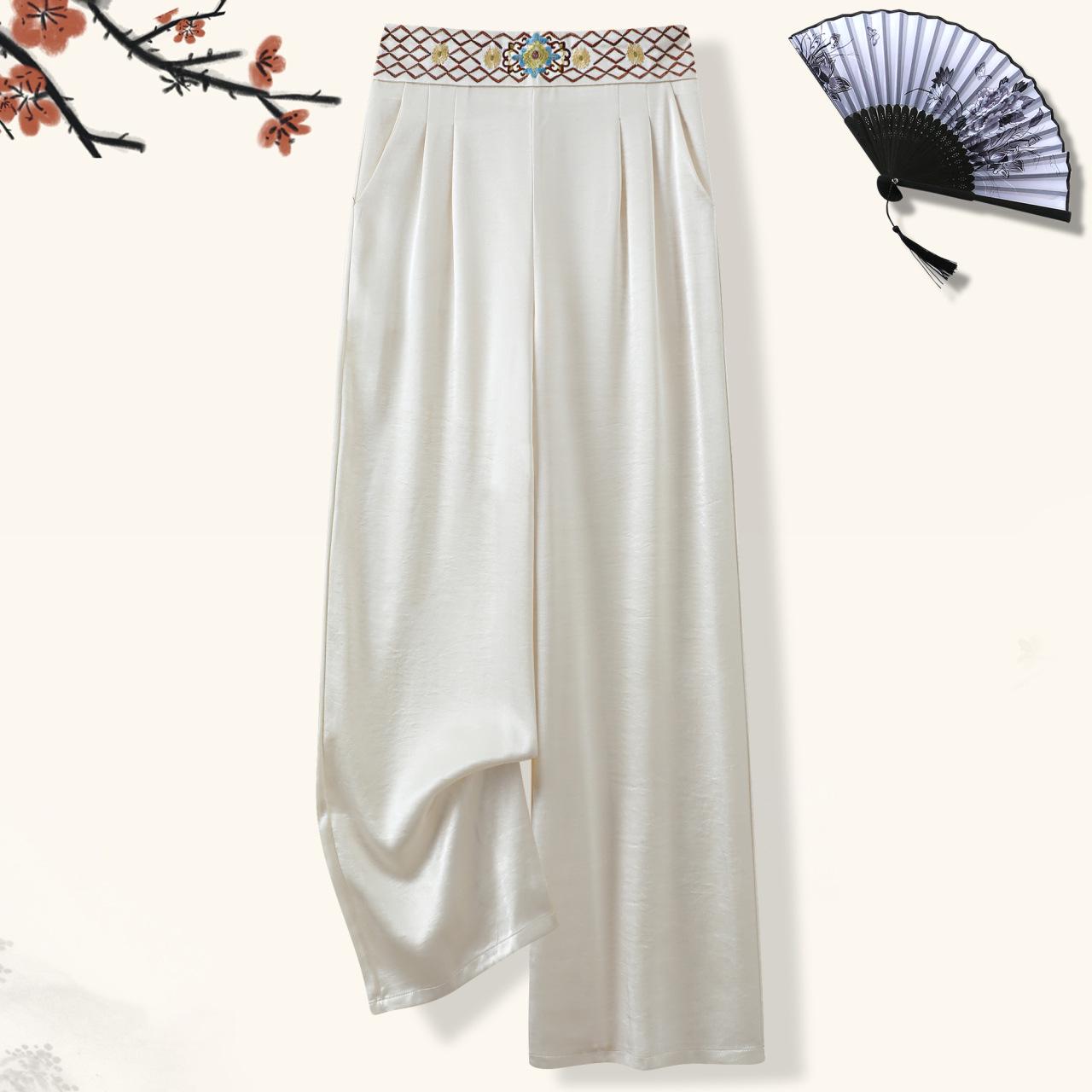 

Elastic Waist High-Waist Retro Drape Chinese-Style Casual Pants 4XL (Recommended for 140-160 kg) слоновая кость/белый