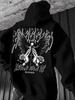 Men's American Street Gothic Dark Style Casual Hip-hop Sports Hooded Sweatshirt with Wing and Prayer Hand Print, Autumn/winter.
