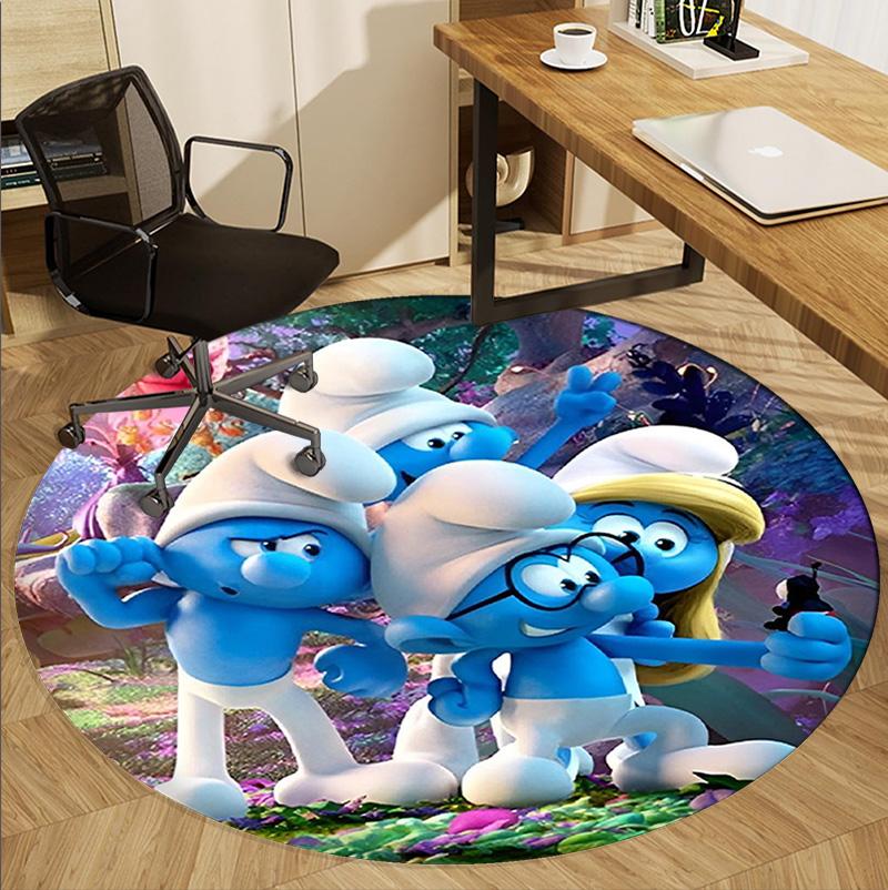 Blue Smurfs Pattern Round Rug, Indoor/Outdoor Mat, for Picnic, Gameroom, Bedroom, Office, Living Room, Home Decor Carpet, Birthday Gift