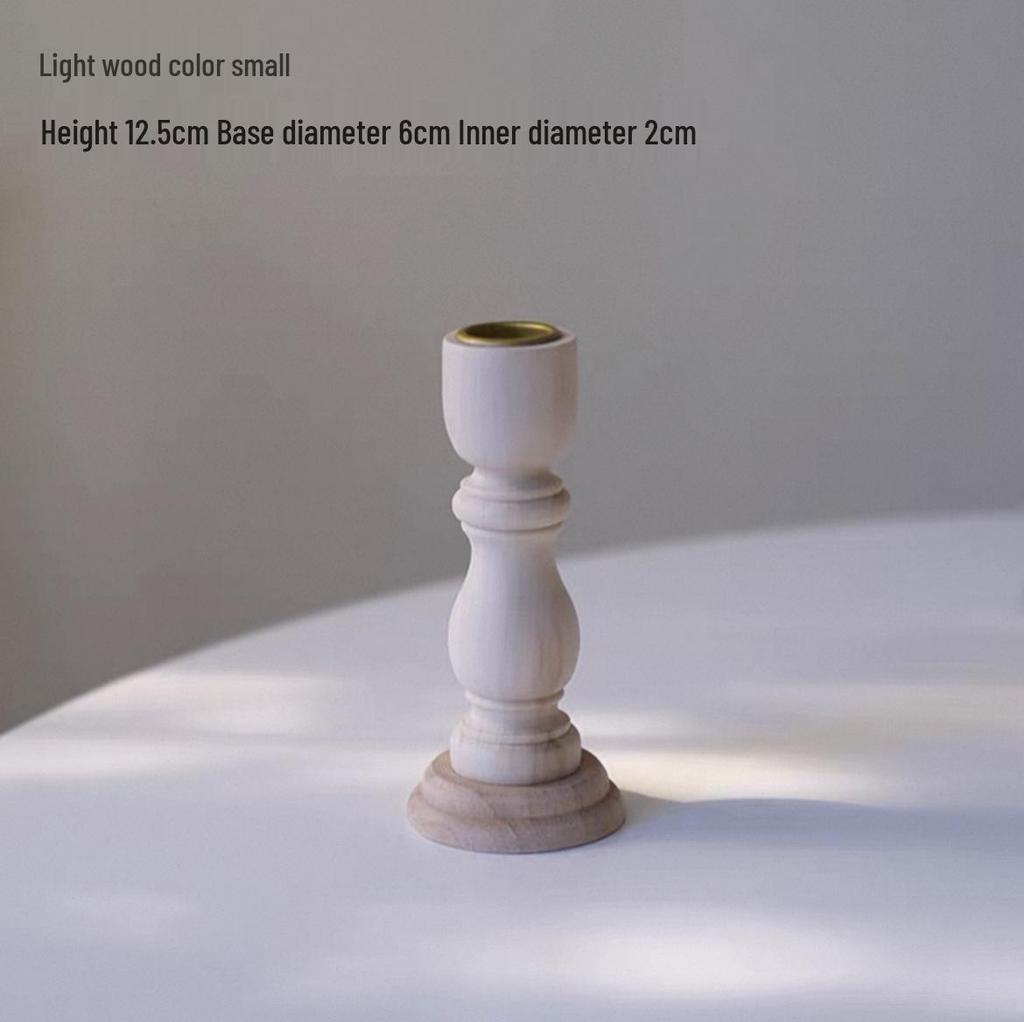 French-style Retro Wooden Column Candlestick for Dining Table Decoration