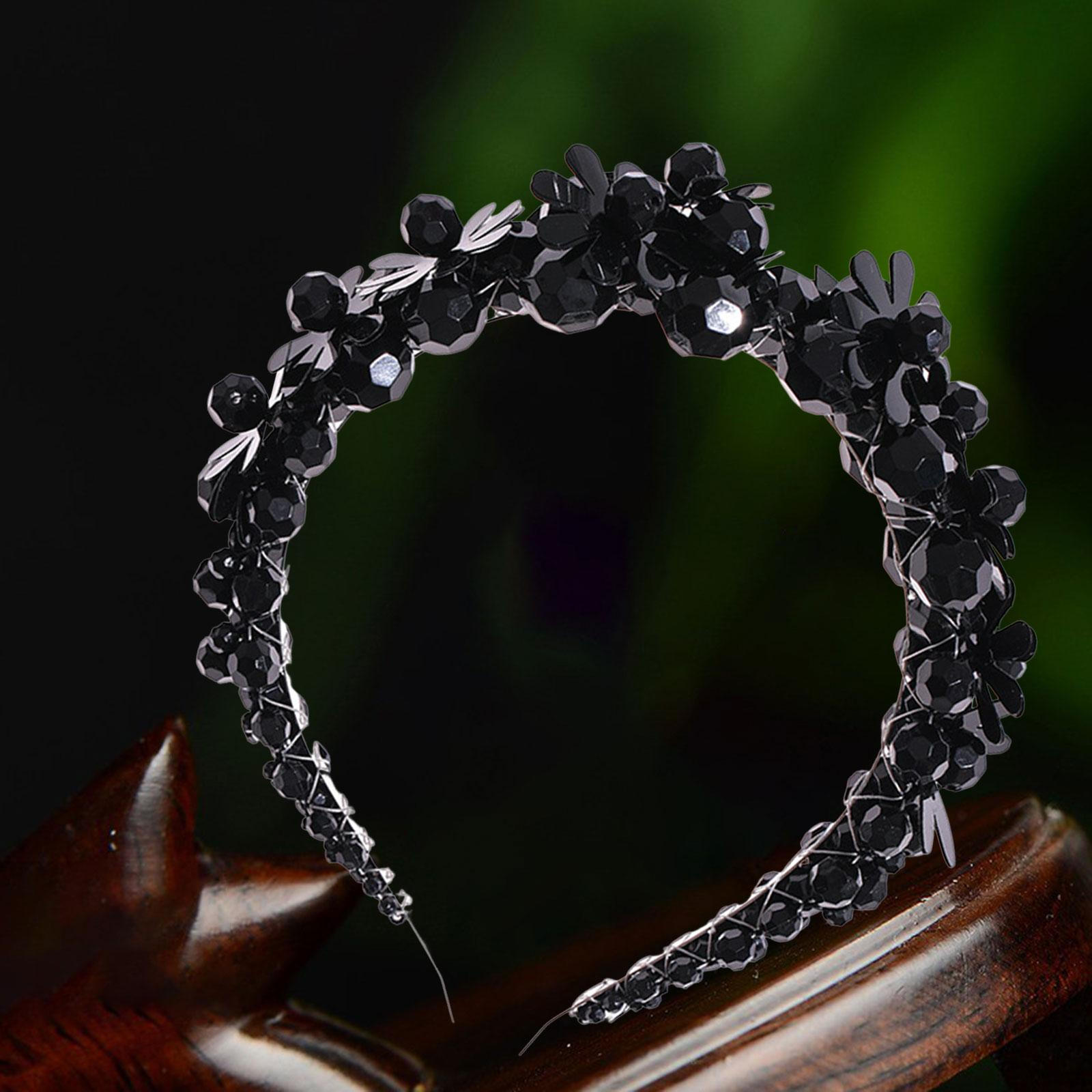 

Beaded Headband for Handmade Women Wide Headwear Costume Cosplay Bling Hairband Glass Hair Hoop чорний