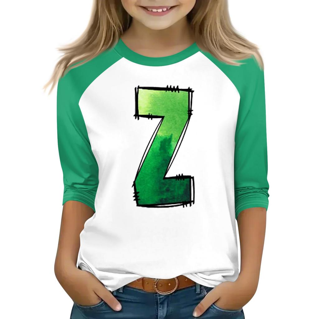 Oberteile für junge Mädchen von 4–16 Jahren, Rundhalsausschnitt, 3/4-Ärmel, T-Shirts, trendige Oberteile, Outfit-T-Shirts