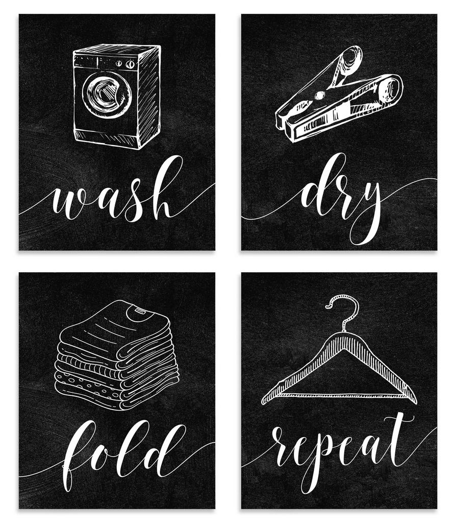 Inkdotpot 4 Piece Laundry Poster for Laundry Room Decor Wash Dry Fold Repeat , Laundry Room Posters Wall Art