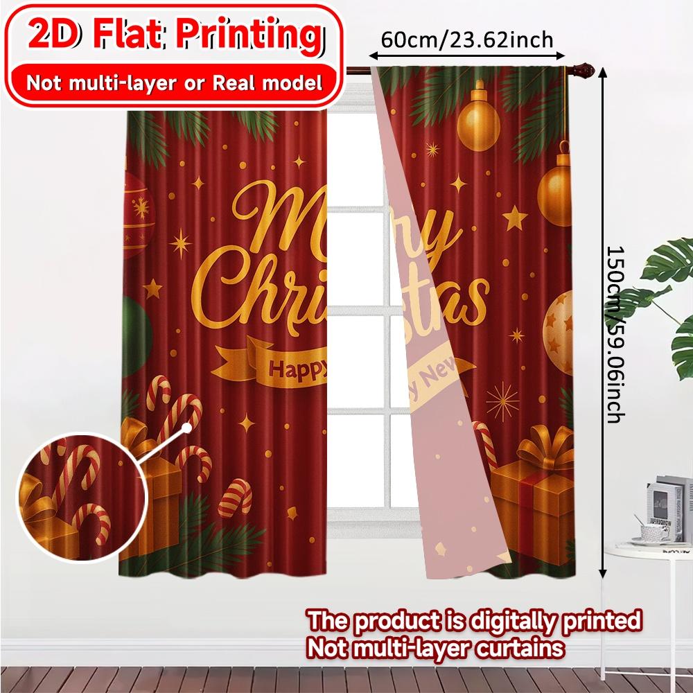 2D Flat Printing  2pcs Festive Cheer Modern Contemporary Curtains Versatile Polyester Curtains Room Decor Decorative for Living