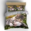 Mother Cat Cuddling Kitten Bedding Set For Kids Luxury Gift 3Pcs Digital Print Comforter Set Soft Comfortable Breathable