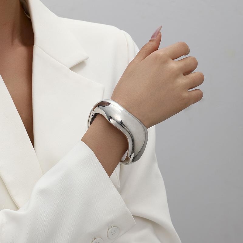 

инс ветер металлическая текстура широкий браслет браслет мода гладкий геометрический неправильный браслет серебряный