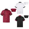 Haină de bucătar respirabilă unisex cu mânecă scurtă, cu nasturi, jachetă de gătit, uniformă pentru brutărie, bucătărie, restaurant, șapcă