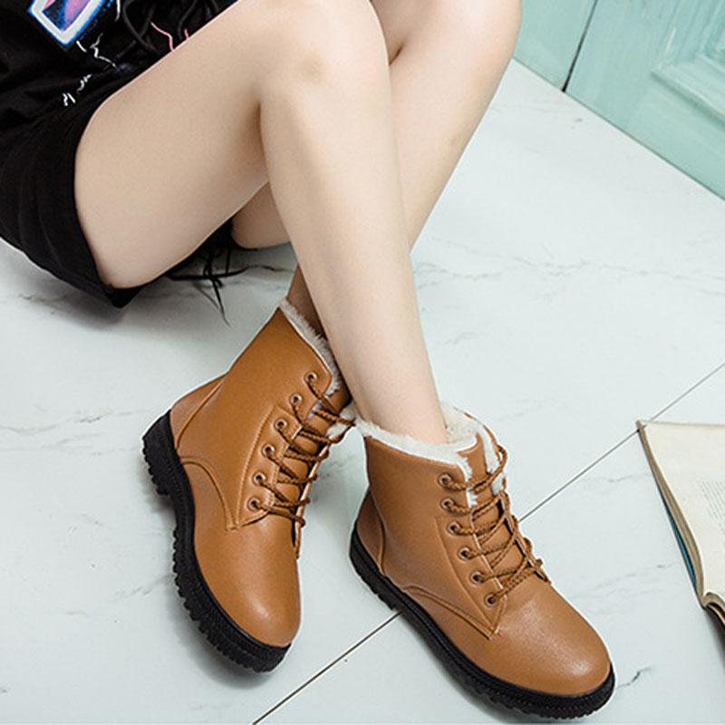 Winter Boots For Women High Top Shoes Waterproof PU Leather Plush Keep Warm Lace-up Woman Ankle Snow Boots Casual Shoes WSH5225