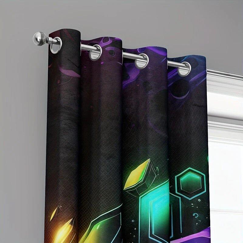 2 pieces of vibrant game controller printed curtains, home decorations, room decorations