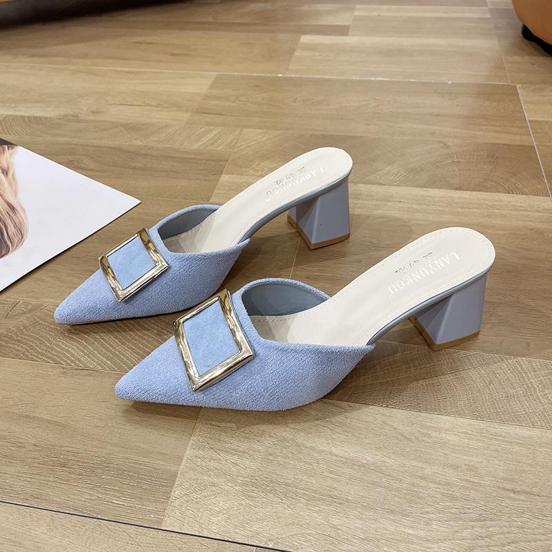 Fashion Women 2025 High-Heeled Shoes Lady Shallow Pointed Toe Ladies' Slippers Thin Cover Pumps Slides Heels Shoes Woman