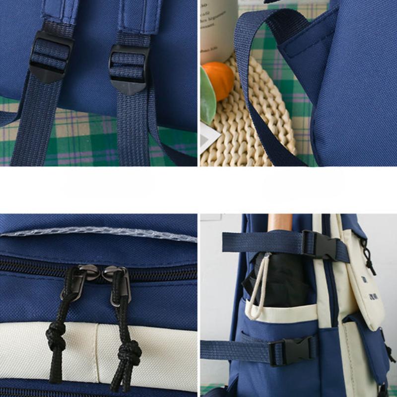5pcs Backpack Junior High School Students Elementary School Students College Large Capacity, Versatile, Campus Leisure, Dirt Resistant Backpack