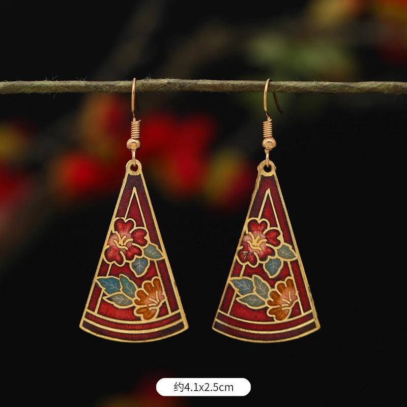 Chinese retro cloisonne enamel earrings female classical temperament simple flower earrings niche design earrings
