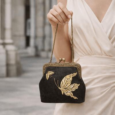 Geantă de banchet cu broderie elegantă de flori Cataramă metalică Stil antic Geantă de mână Hanfu Portmoneu Geantă de mână pentru doamne cu lanț Brodată