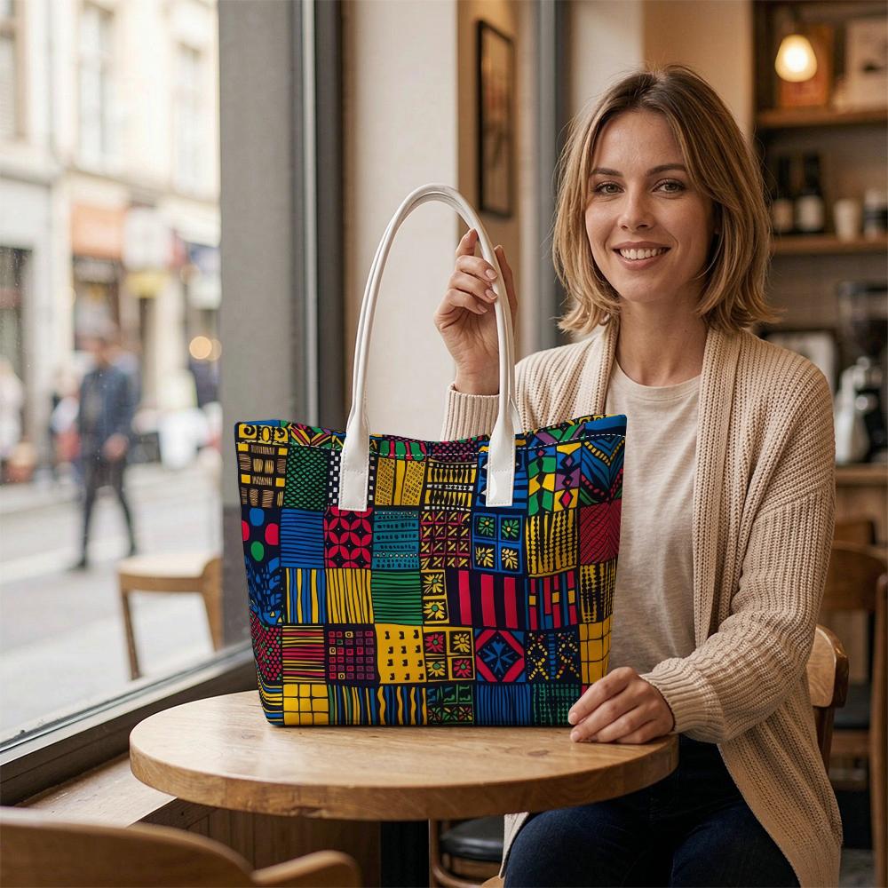 Ethnic Pattern Tote Bag Fashion Casual Portable Large Capacity Daily Use Shoulder Bag
