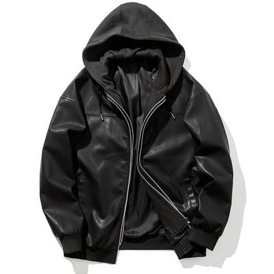 Veste en cuir à capuche pour homme, nouvelle collection automne et hiver, veste de moto tendance pour homme, style coréen, veste en cuir ample à capuche pour homme