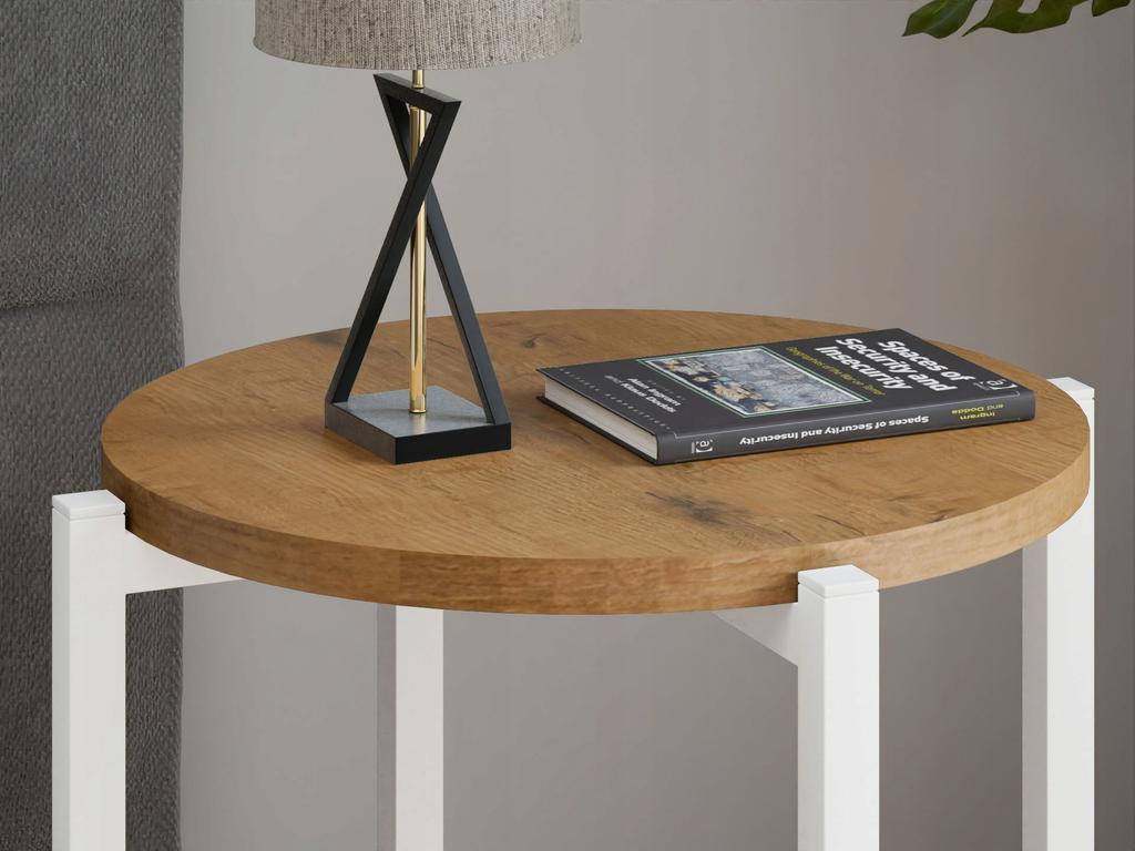 Stolik Nocny Okrągły Loft 35X35X46 Cm Metalowy Biały