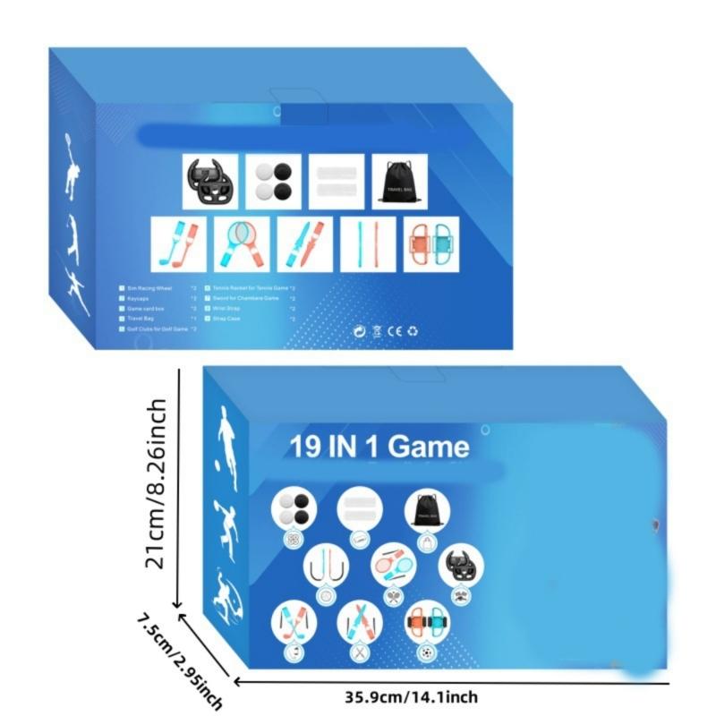 19 in 1 Sports Game with Organizers Bag Sports Accessories Set Bundle Game Pack Gaming Accessory for NS2 Console