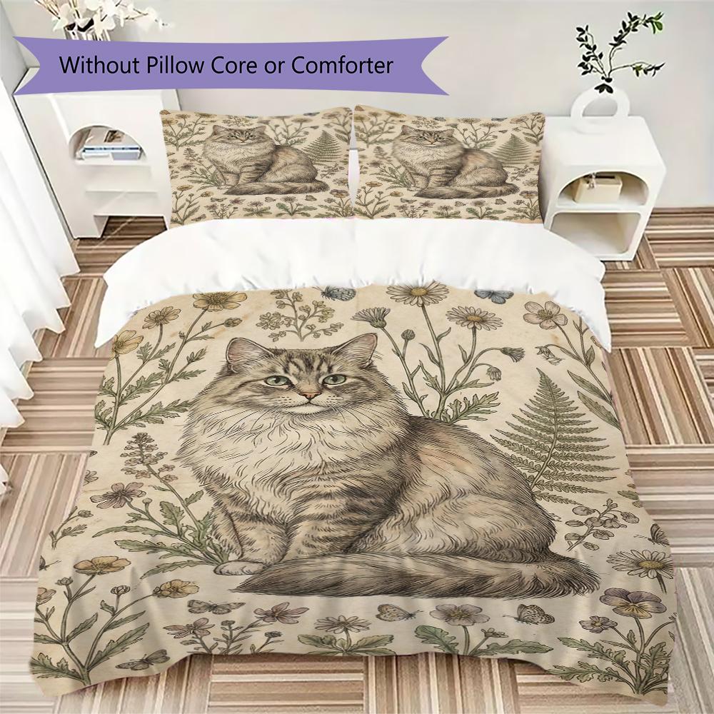 Set Copripiumino con Motivo Gatto Retrò Federa Decorazione per la Casa Regalo di Compleanno (1 * copripiumino + 2 * federe senza imbottitura)8