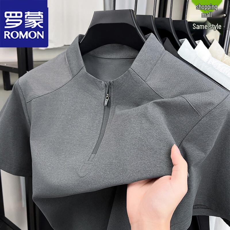 ROMON Men s Ice Silk Quick-Dry Stand Collar Short Sleeve T-Shirt XXL