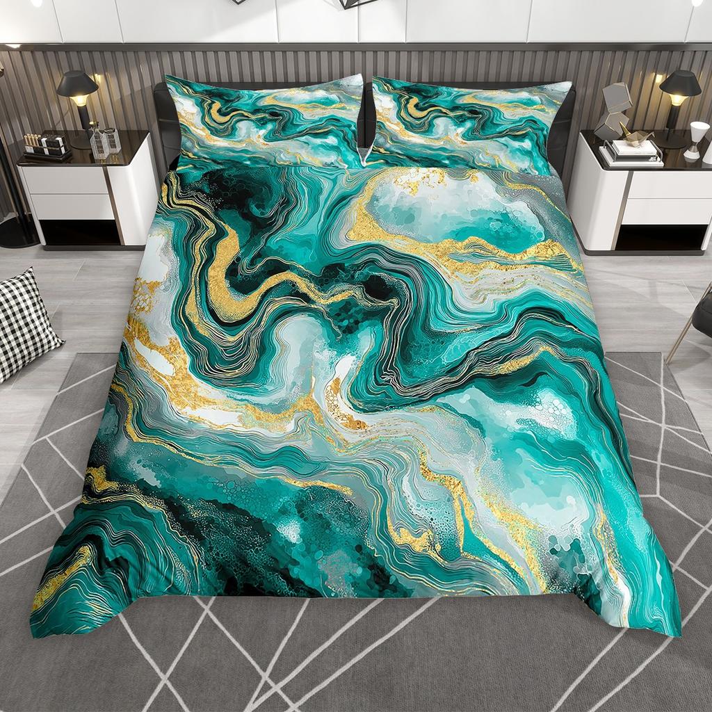 Homewish Chic Marble Duvet Cover Set, Aesthetic Watercolor Artwork Comforter Cover Set, Colorful Marbling Bed Set