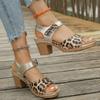 Fashion Fashion Leopard High Heel Sandals  Women Plus Size Square Heels Chunky Platform Party Sandals Summer Thick Sole Non Slip Sandls