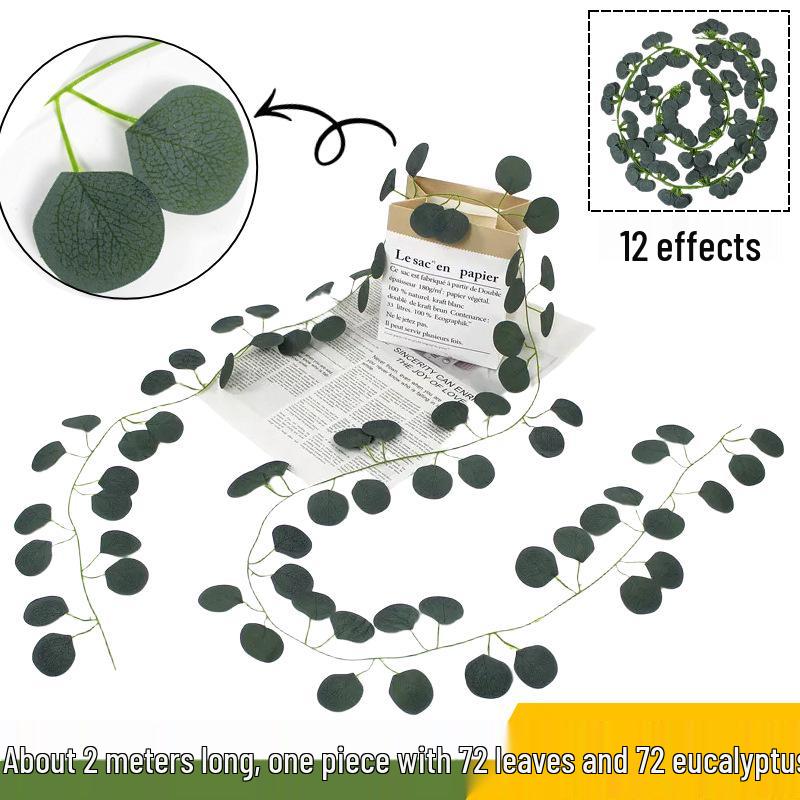 72-Piece Eucalyptus Vine Artificial Leaves for Indoor Ceiling and Wall Decor