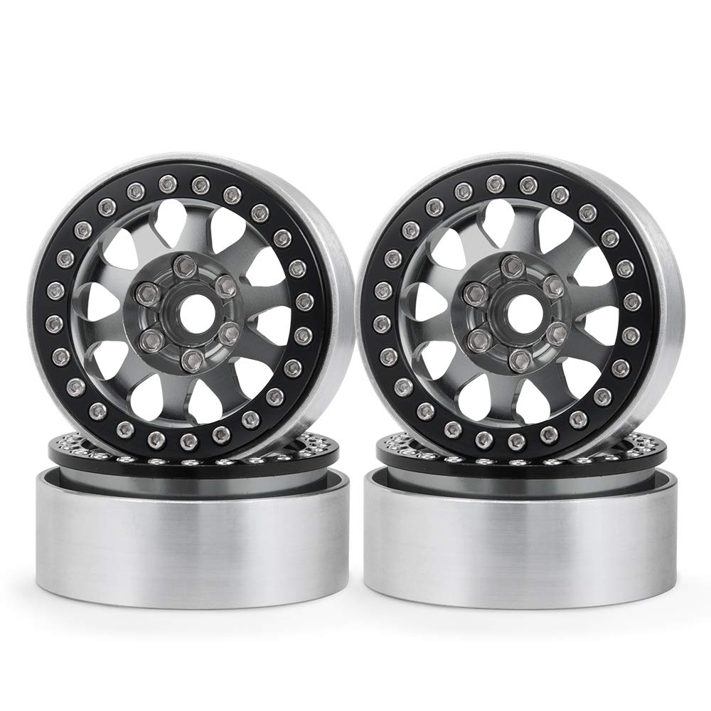 

1.9 Beadlock Wheel Hubs with Tire Inners, 12mm Hex Hubs for AXIAL SCX10 TRX4 90046 D90, Titanium + Black (4 pieces)