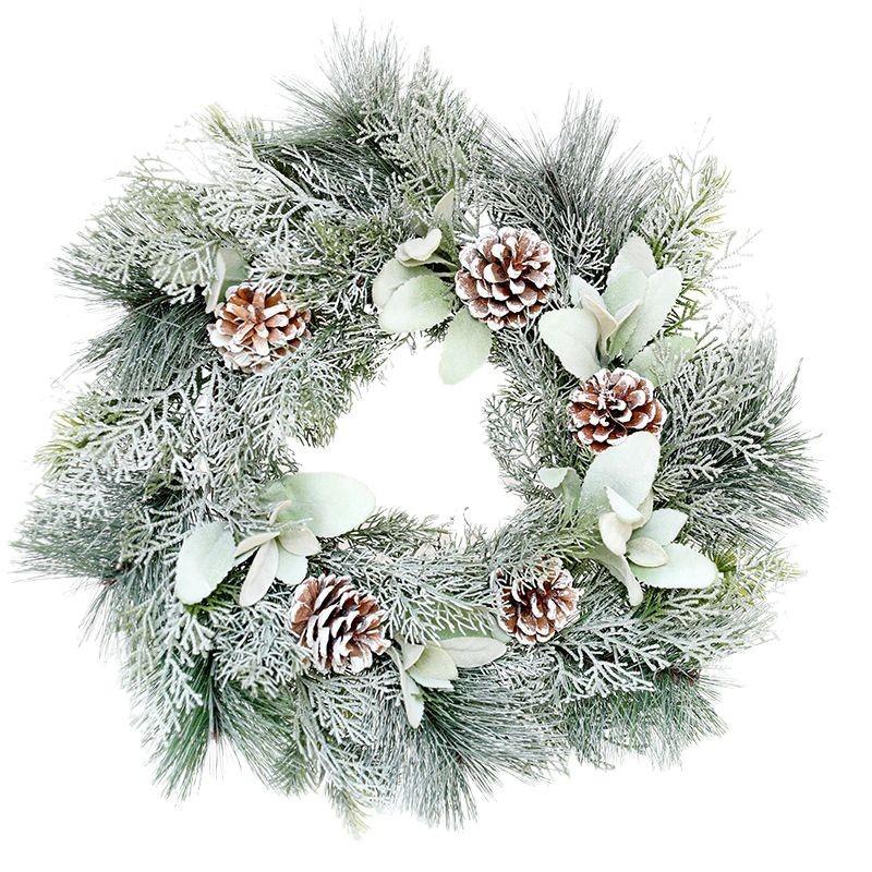 50Cm Pine Needles Mixed with Pine Cones Pe Sheep Ear Leaves Sprayed White Christmas Decorations Simulated Cypress Leaves
