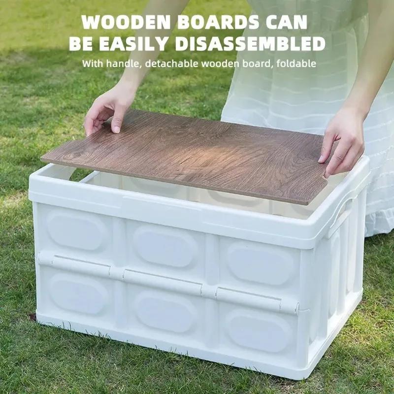 Outdoor Camping Storage Box 15L Thickened Foldable Storage Box Car Mounted Wooden Cover Portable Household Storage Box