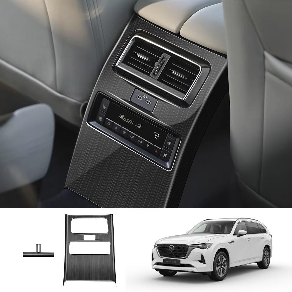 Car Decoration Rear Seat Air Conditioning Cover For Mazda CX80 CX-80 cx80 2024 2025 Carbon Fiber Glossy Black Styling