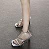 Fashion Women's Stiletto Sandals Summer New Square Toe Open Toe Metal Buckle One Slip Strap Anti-slip Wear-resistant High Heels