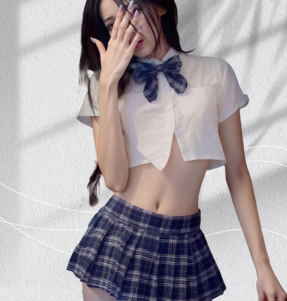 Sexy Campus JK Uniform College Seduction Pure Lust Skinny Ultra Short Pleated Skirt Suit Sex Lingerie
