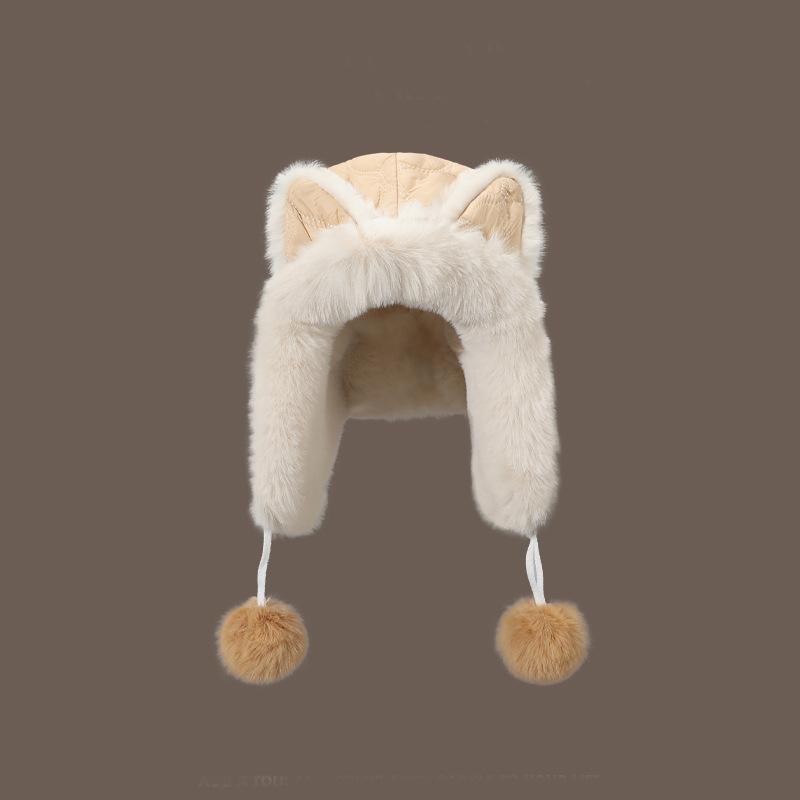 Cute fox ears plush hat women winter thickened plush warm cycling cold ear protection