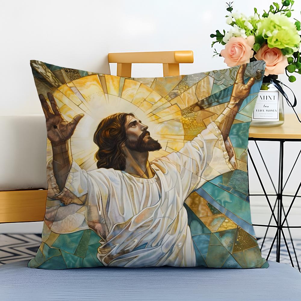 Jesus Christus Porträt Christliche Kunst Kissenbezug Waschbar Leinen Komfort Weich für Sofa Bett Gemütliches Zuhause Zimmerdekoration