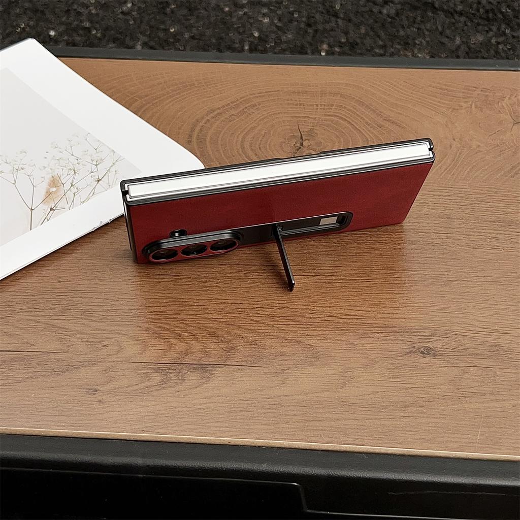 For Samsung Galaxy Z Fold7 5G Case Kickstand Crazy Horse Texture PU Leather + PC Phone Cover