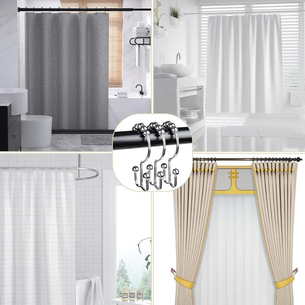 Metal Shower Hooks 12 Pieces Double Glide Drapery Rings Shower Rings Rust Proof For Home Window Closet Bathroom Hotel Dorm Gym