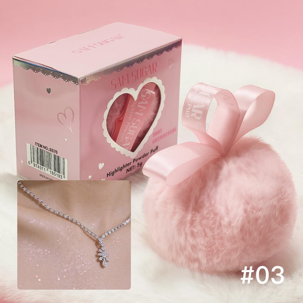 Pink Peach Shining Powder High Glitter Makeup for Face Body Collarbone Highlighting with Soft Puff Multi Use Cosmetic