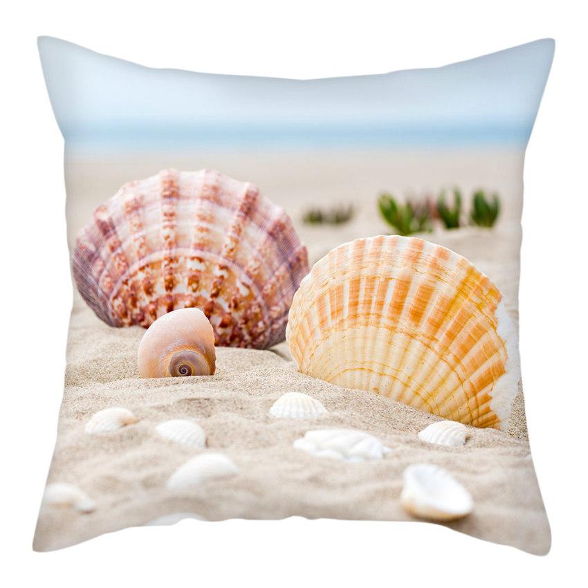 Beach Decoration Pillowcase Natural Landscape Starfish Conch Shell Printing Pillow Home  Sofa Cushion Cover 45x45cm