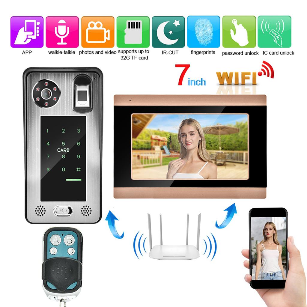 Pilot Zdalnego Sterowania Odcisk Palca Hasło 7-calowy LCD Wifi Kamera Wideo Dzwonek do Drzwi