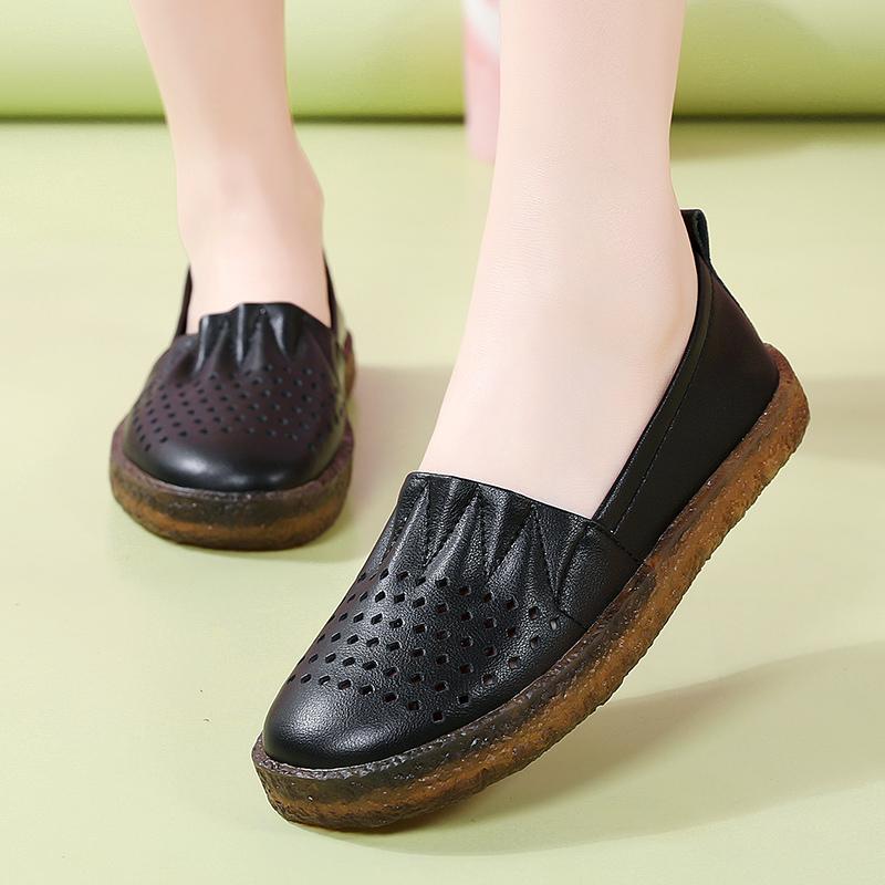 New Women's Casual Comfortable Nurse Shoes Small White Dried Bean Shoes Mom Shoes Breathable Hollow Out Soft Bottom Anti-Slip