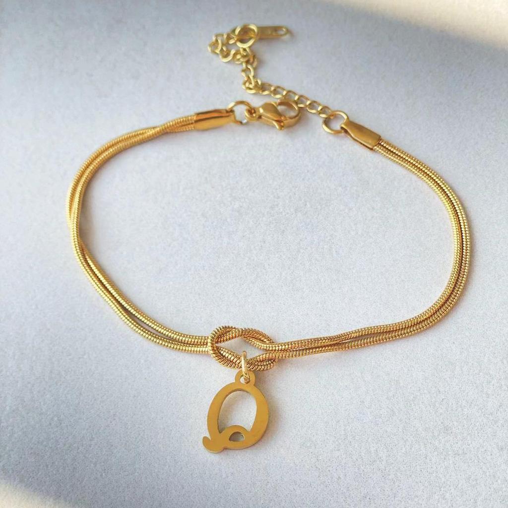Valentine's Day Stainless Steel Herringbone & Snake Chain Bracelet with 26 Letters Pendant