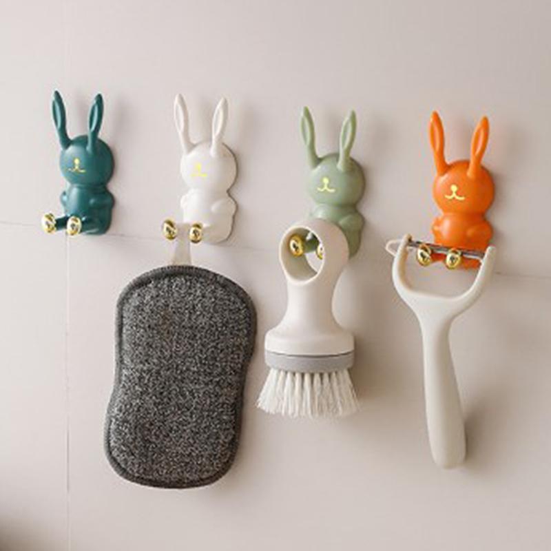Cute Rabbit Toothbrush Holder Punch-Free Toothbrush Shelving Strong Adhesive Wall Hook Multifunctional Power Plug Holder Hanger