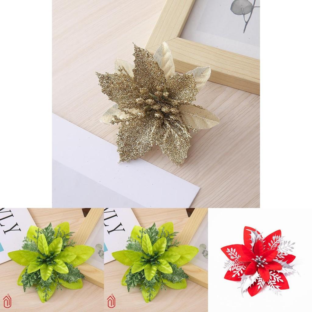 Christmas Flowers With Gold And Silver Plastic Decor For Holiday Tree And Festive Decor