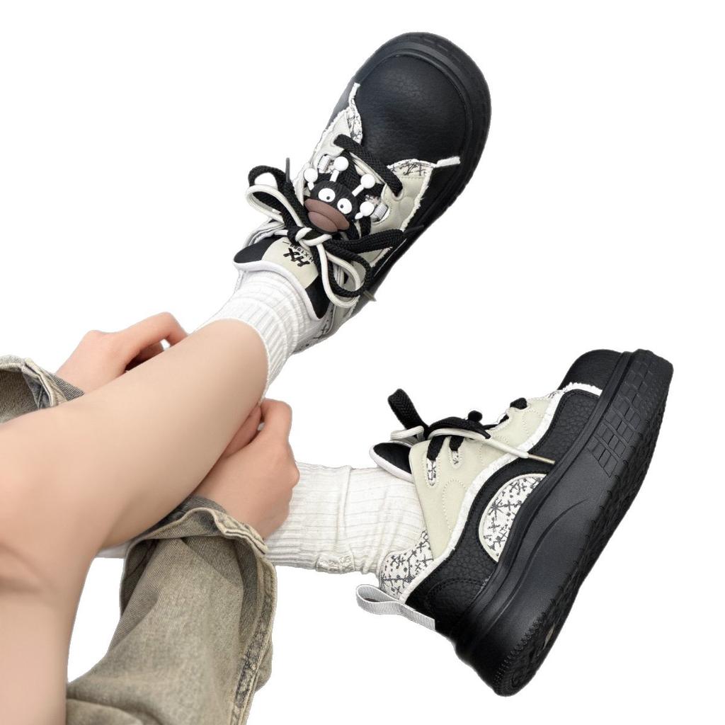 Leather thick-soled heightened ugly cute big-headed shoes for women's 2025 spring and autumn new models, light and comfortable soft-soled small bre