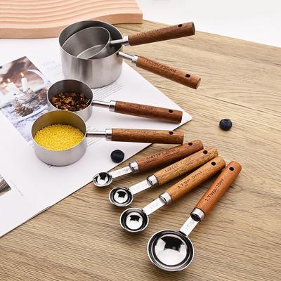 4/8 pezzi cucchiai dosatori manico in legno argento utensili da forno in acciaio inox bilancia da barista accessori da cucina set