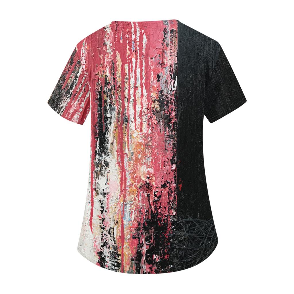 Women's V-Neck Short Sleeve Scrub Top with Pockets Halloween Print for Work